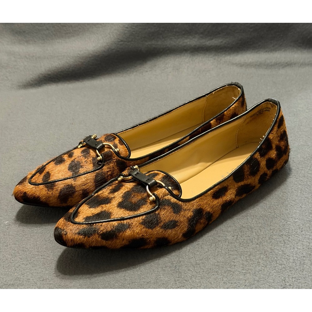 Talbots sz 6.5M Leopard Print Calf Hair Bit Loafers Pointed Toe Flats Animal